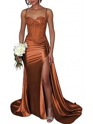 Vestito Donna Maxi Diciottesimo Festa Occasione Speciale Party Dress Caramello 110551B